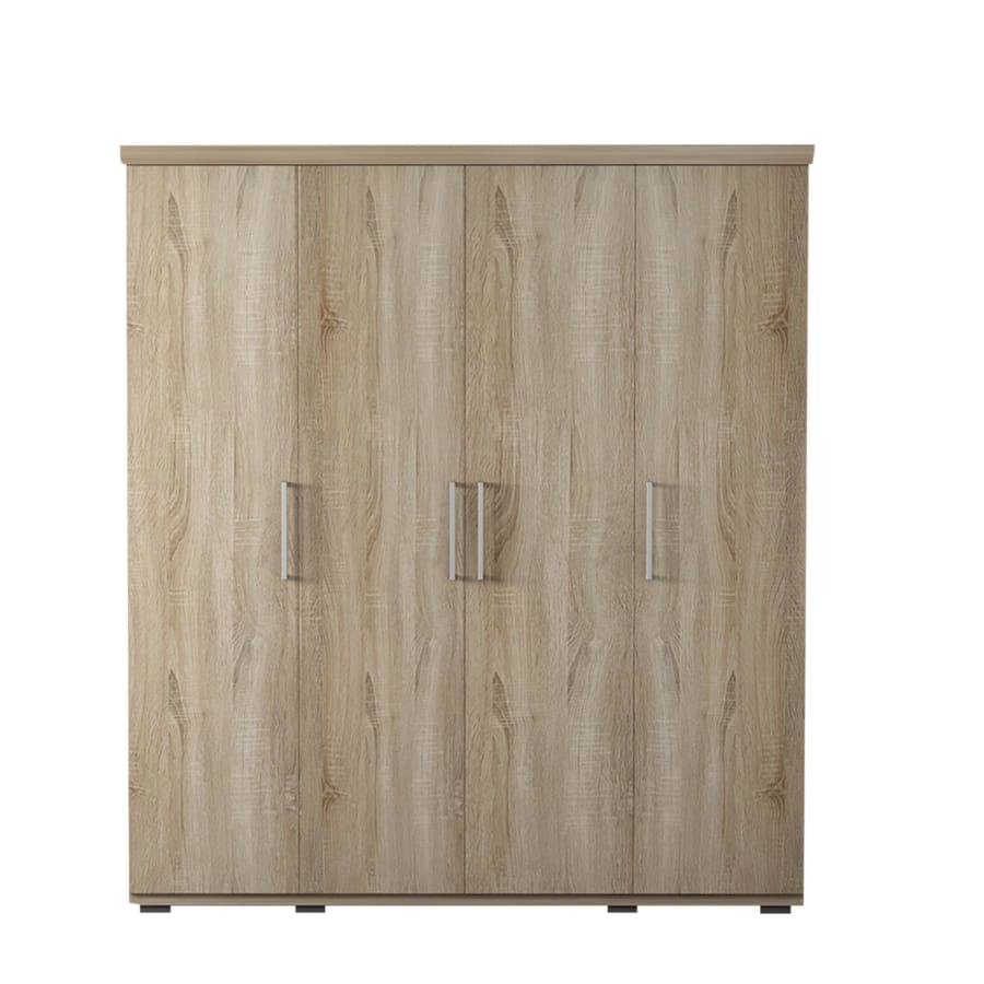 Armoire 4 portes 7 &eacute;tag&egrave;res et penderie couleur ch&ecirc;ne clair